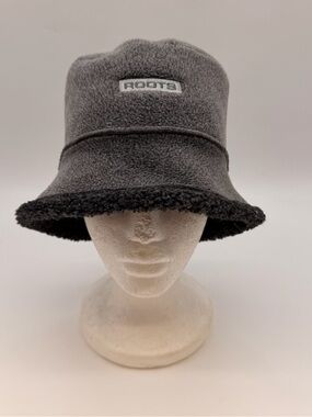 Roots Charcoal Grey Fleece Bucket Hat with Sherpa Trim
